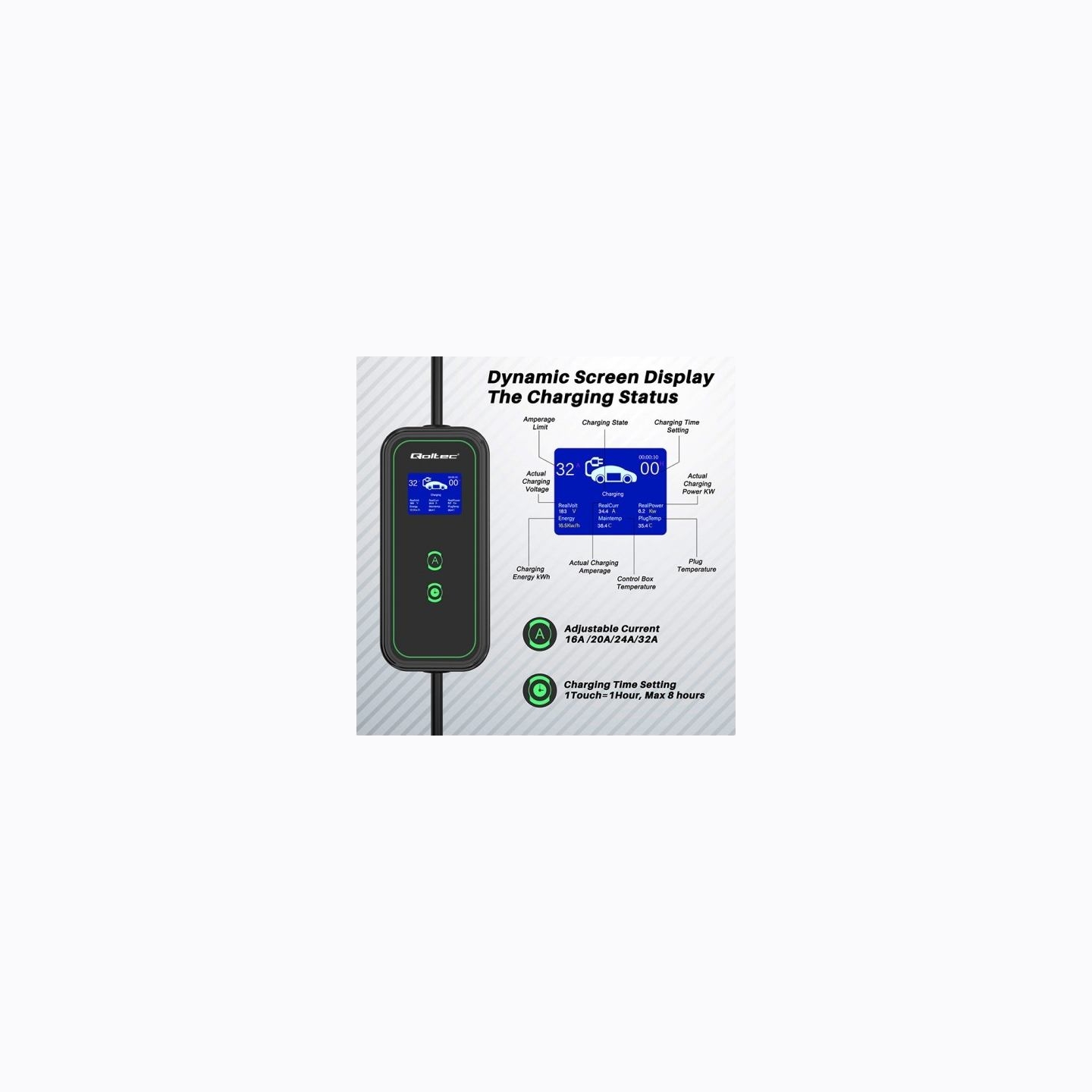 Qoltec Mobile EV charger with adjustable 2in1