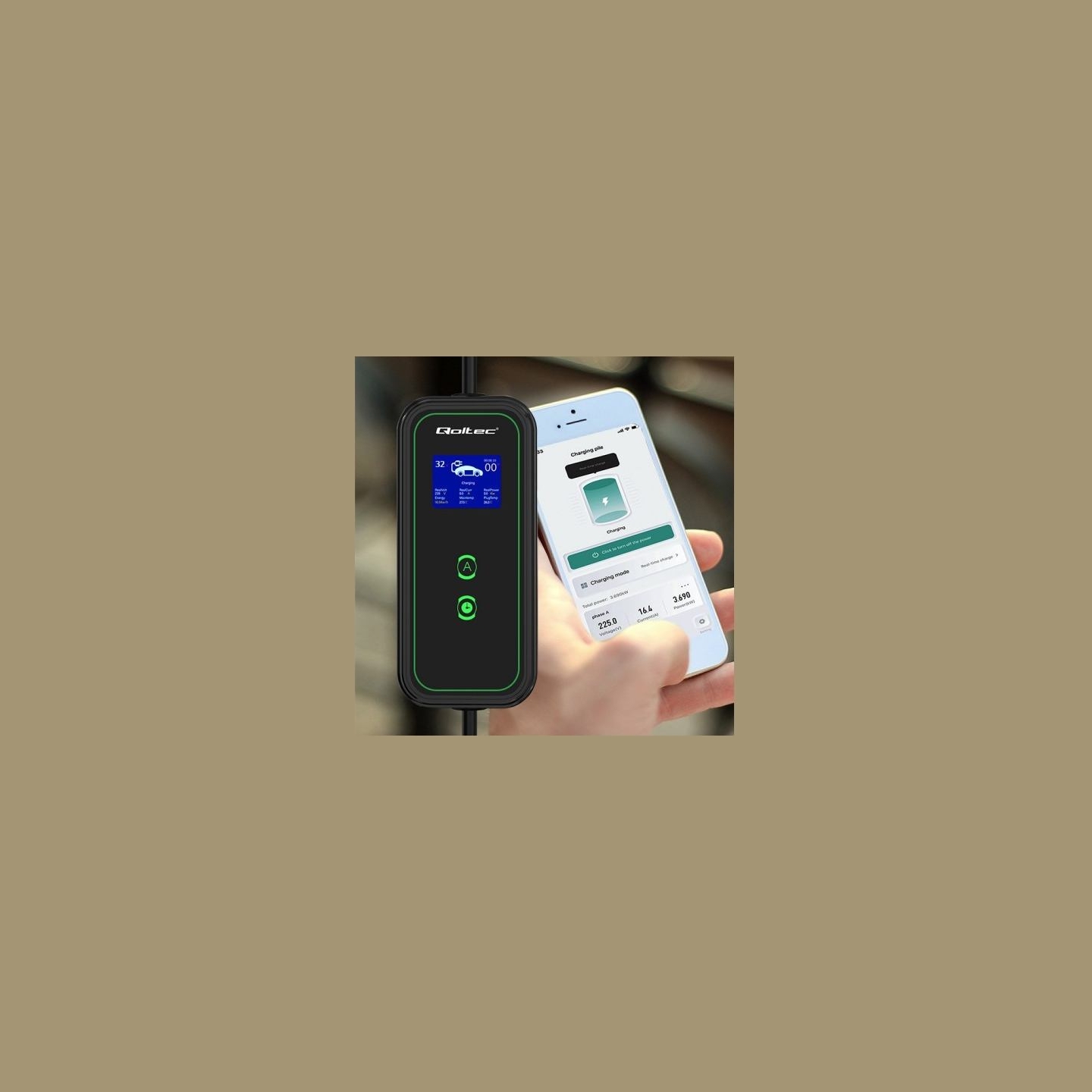 Qoltec Mobile EV charger with adjustable 2in1