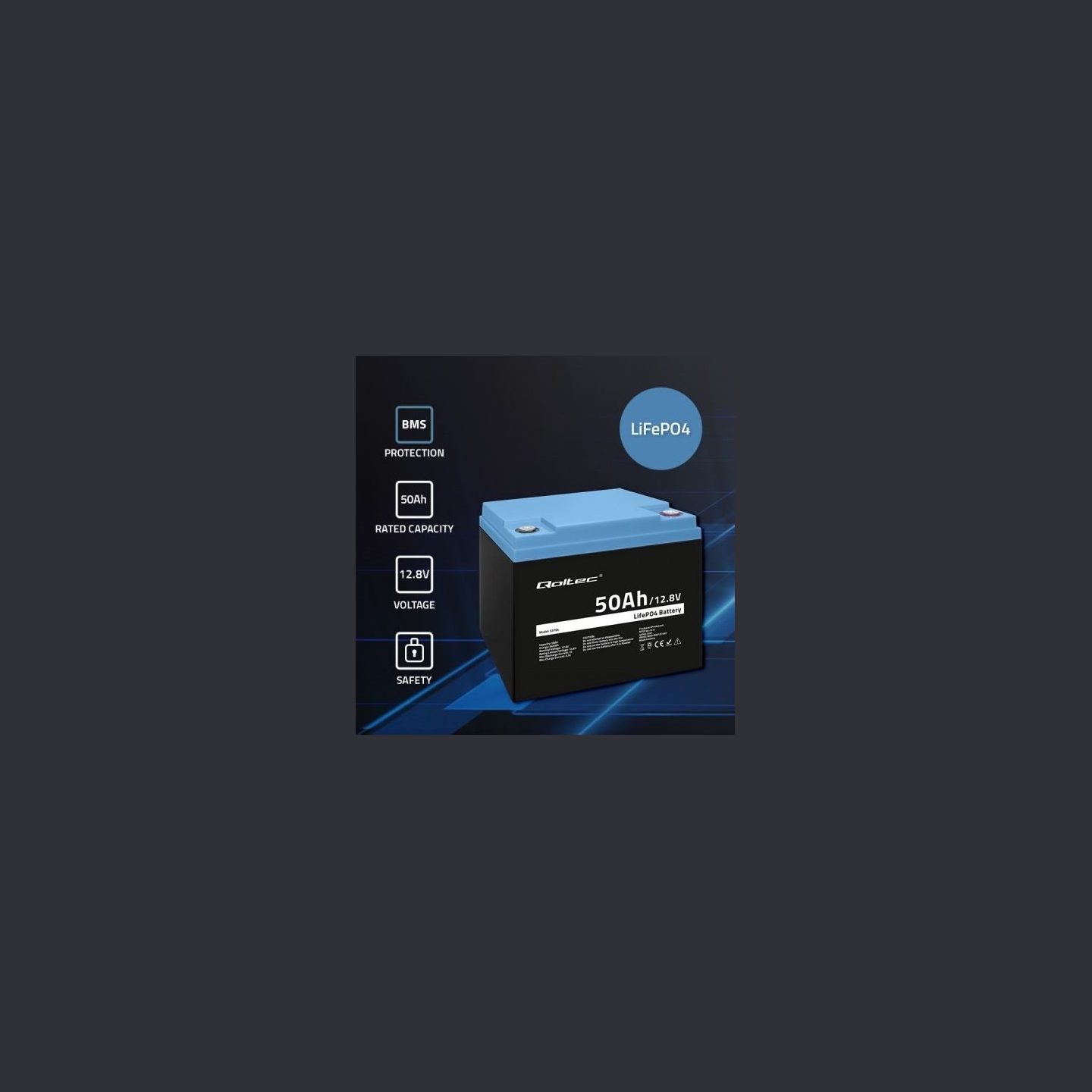 Qoltec 53704 LiFePO4 battery / 50Ah