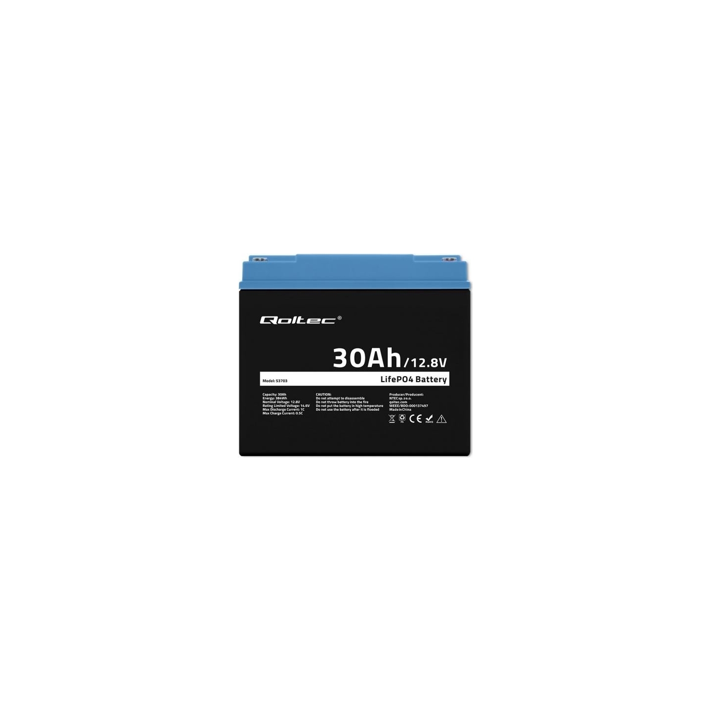 Qoltec LiFePO4 battery 12.08V, 30Ah, 384Wh, BM