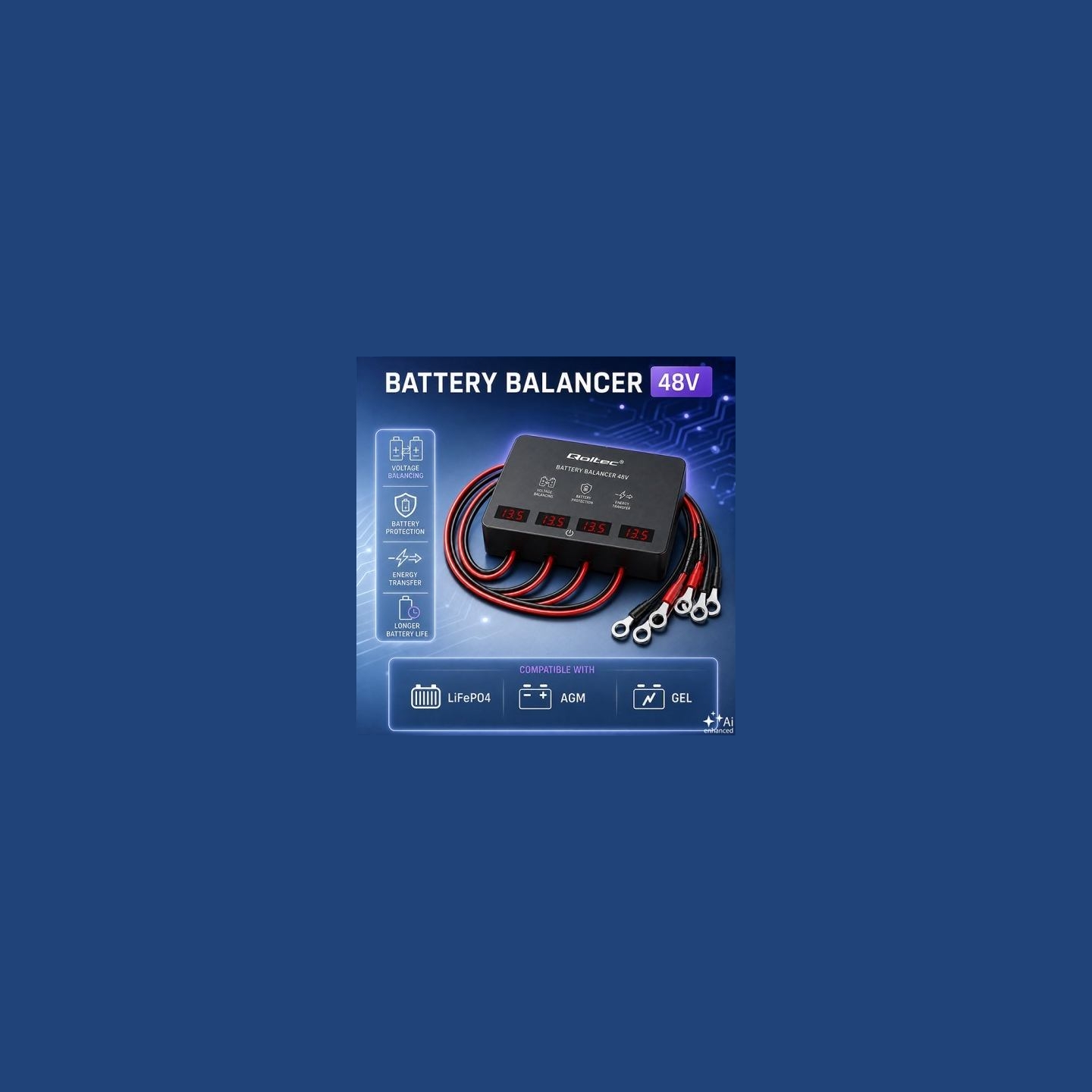 Qoltec Voltage balancer for 48V batteries 4x12V 10A LED