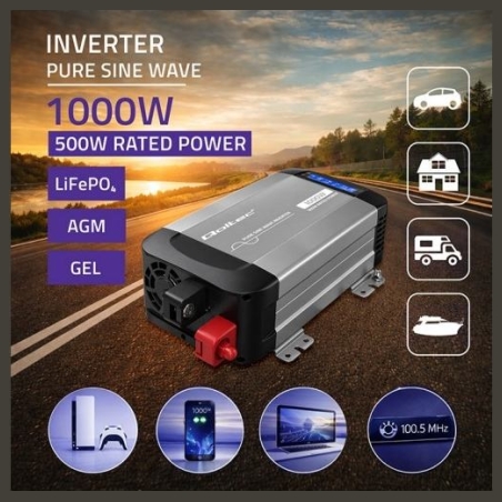 Qoltec Pure sine wave inverter 12V to 230V 500W 1000W