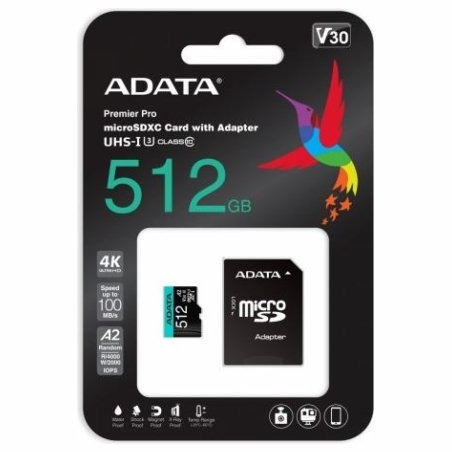 A-Data Memory card microSD Premier Pro 512 GB UHS1 U3 V30 A2 + adapter