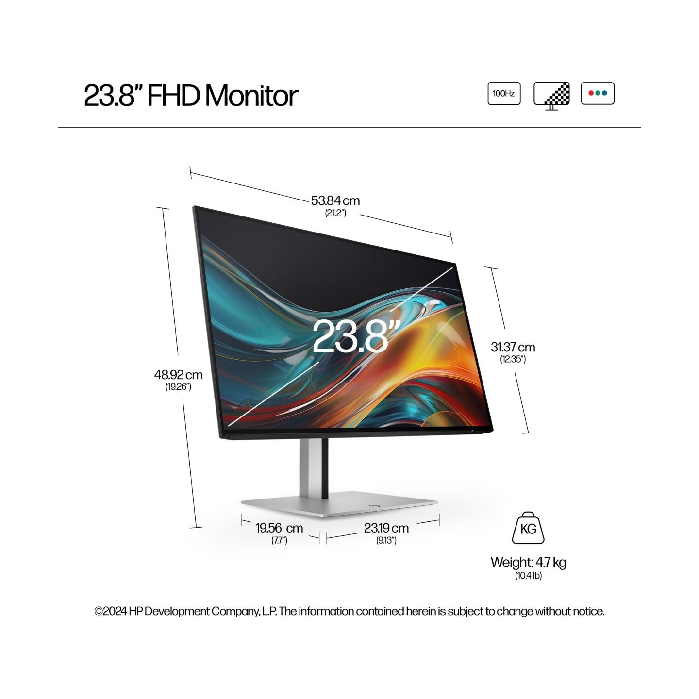 HP 724pf Series 7 Pro FHD Monitor - 23.8" 1920x1080 FHD 300-nit 100Hz AG, IPS, HDMI/DisplayPort Daisy-Chain, 4x USB-A, height ad