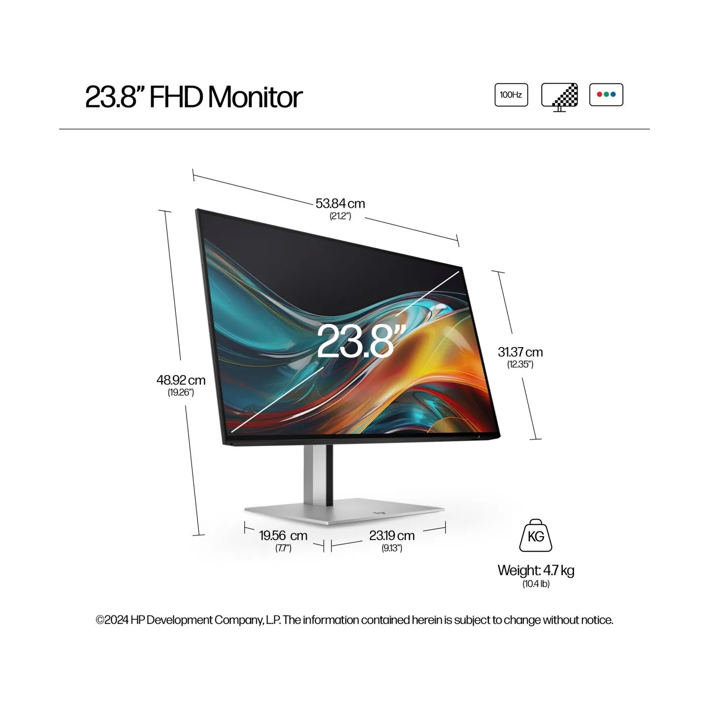 HP 724pf Series 7 Pro FHD Monitor - 23.8" 1920x1080 FHD 300-nit 100Hz AG, IPS, HDMI/DisplayPort Daisy-Chain, 4x USB-A, height ad