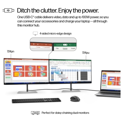 HP 724pu Series 7 Pro WUXGA Charging Monitor - 24" 1920x1200 WUXGA 350-nit 100Hz AG, IPS, USB-C(100W)/HDMI/DisplayPort Daisy-Cha