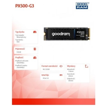 Goodram SSD drive PX500-G3 512GB M.2 PCIe 3x4 NVMe 2280 3200/2400
