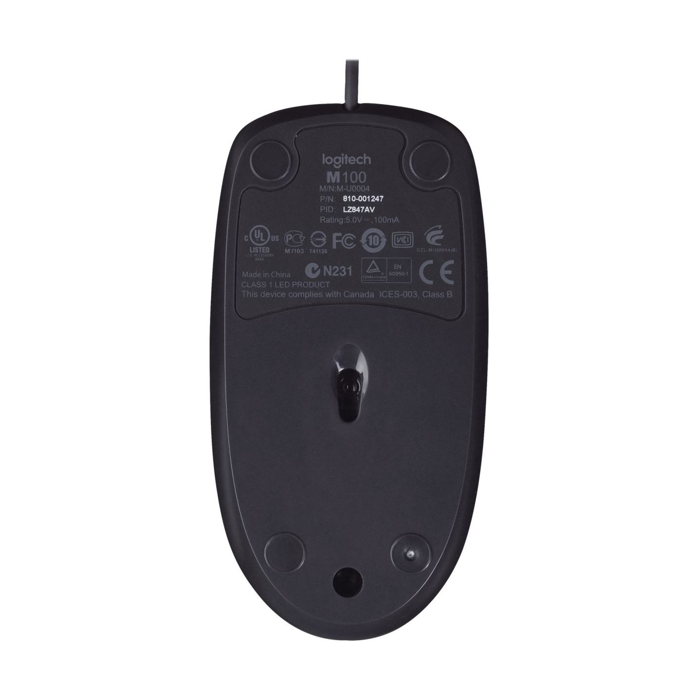 Logitech M100 Corded Mouse - BLACK - USB