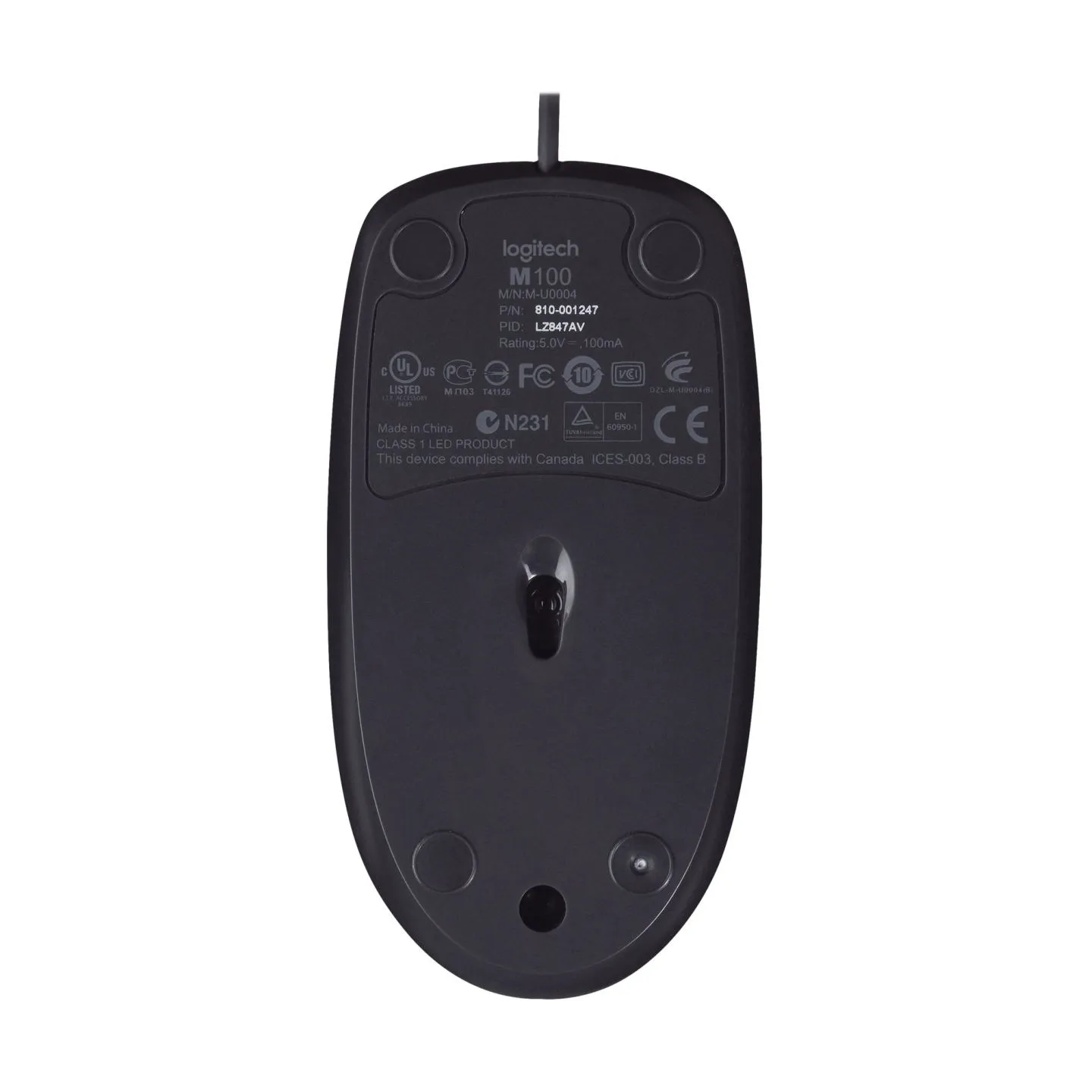 Logitech M100 Corded Mouse - BLACK - USB