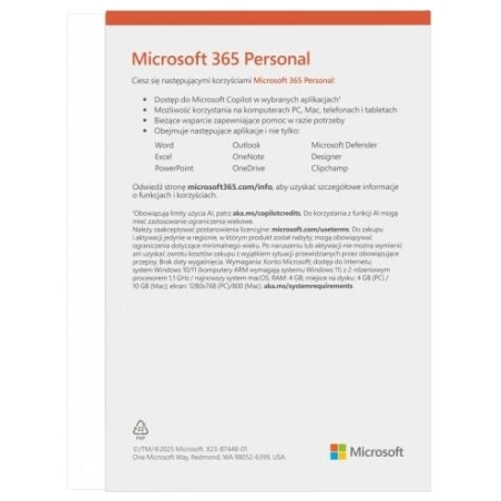 Microsoft M365 Personal PL 1Y 1U 5D Win/Mac Box EP2-32454