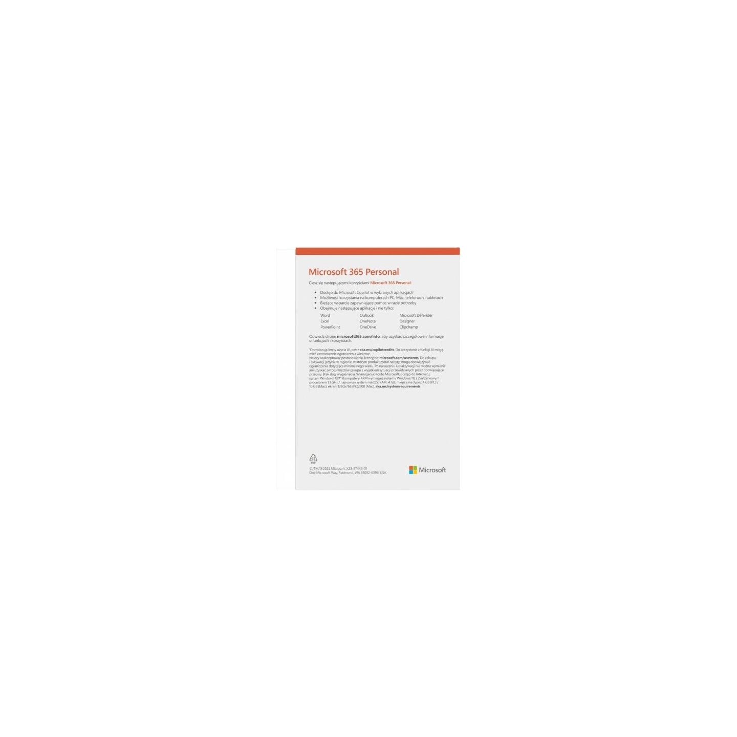 Microsoft M365 Personal PL 1Y 1U 5D Win/Mac Box EP2-32454
