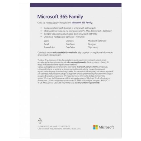 Microsoft M365 Family PL 1Y 6U Win/Mac Box EP2-32382