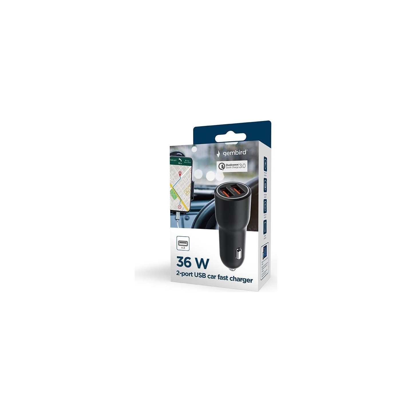 Gembird MOBILE CHARGER CAR USB 2PORT/TA-UC-A2QC36-CAR-01 GEMBIRD