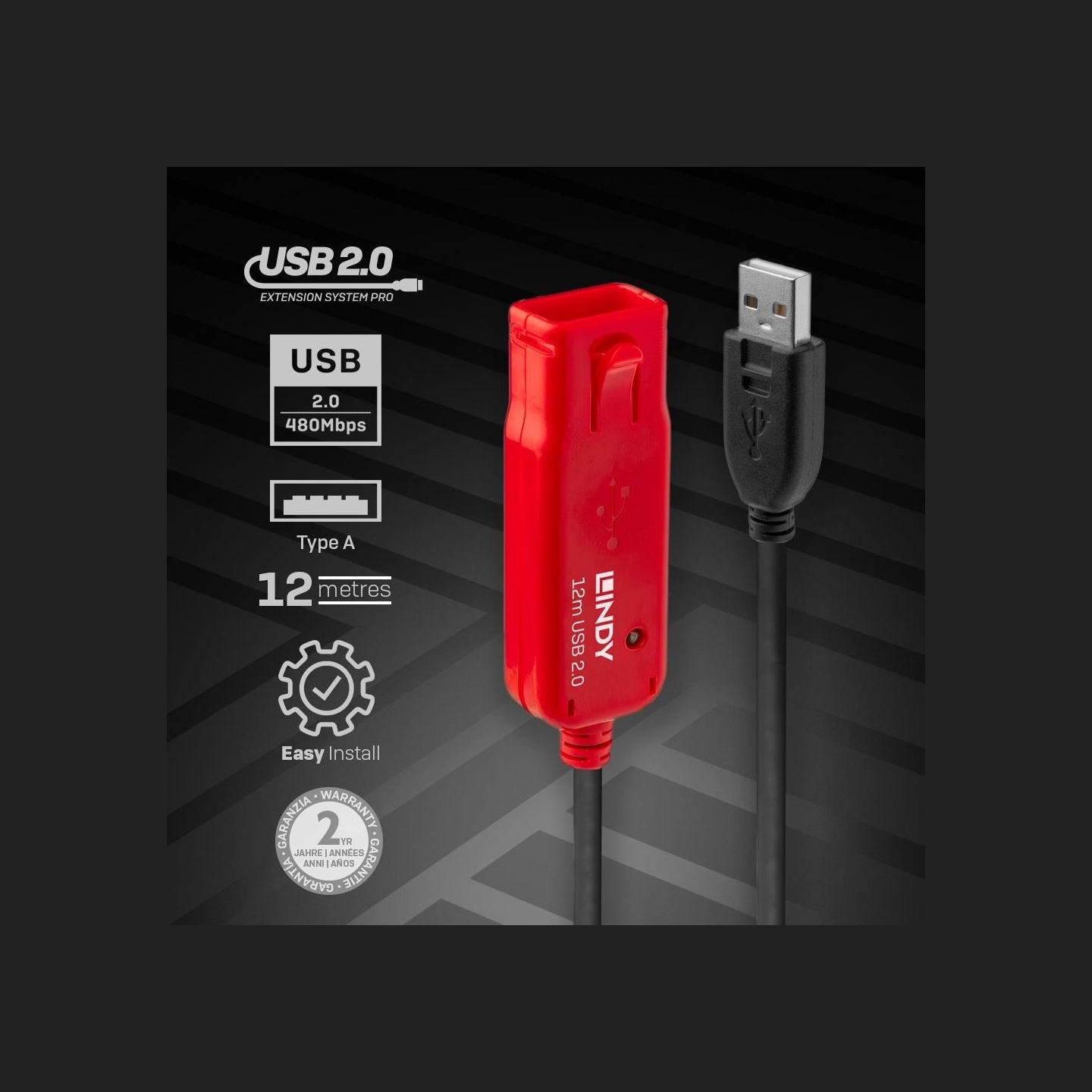 Lindy CABLE USB2 EXTENSION 12M/42782 LINDY