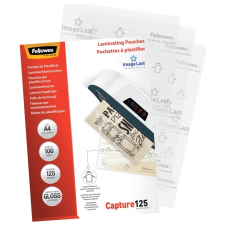 Fellowes | Laminating Pouch PREMIUM | A4 | Glossy | Thickness: 125 micron, Qty Per Pack: 100 pcs; Ideal for notices, craft mater
