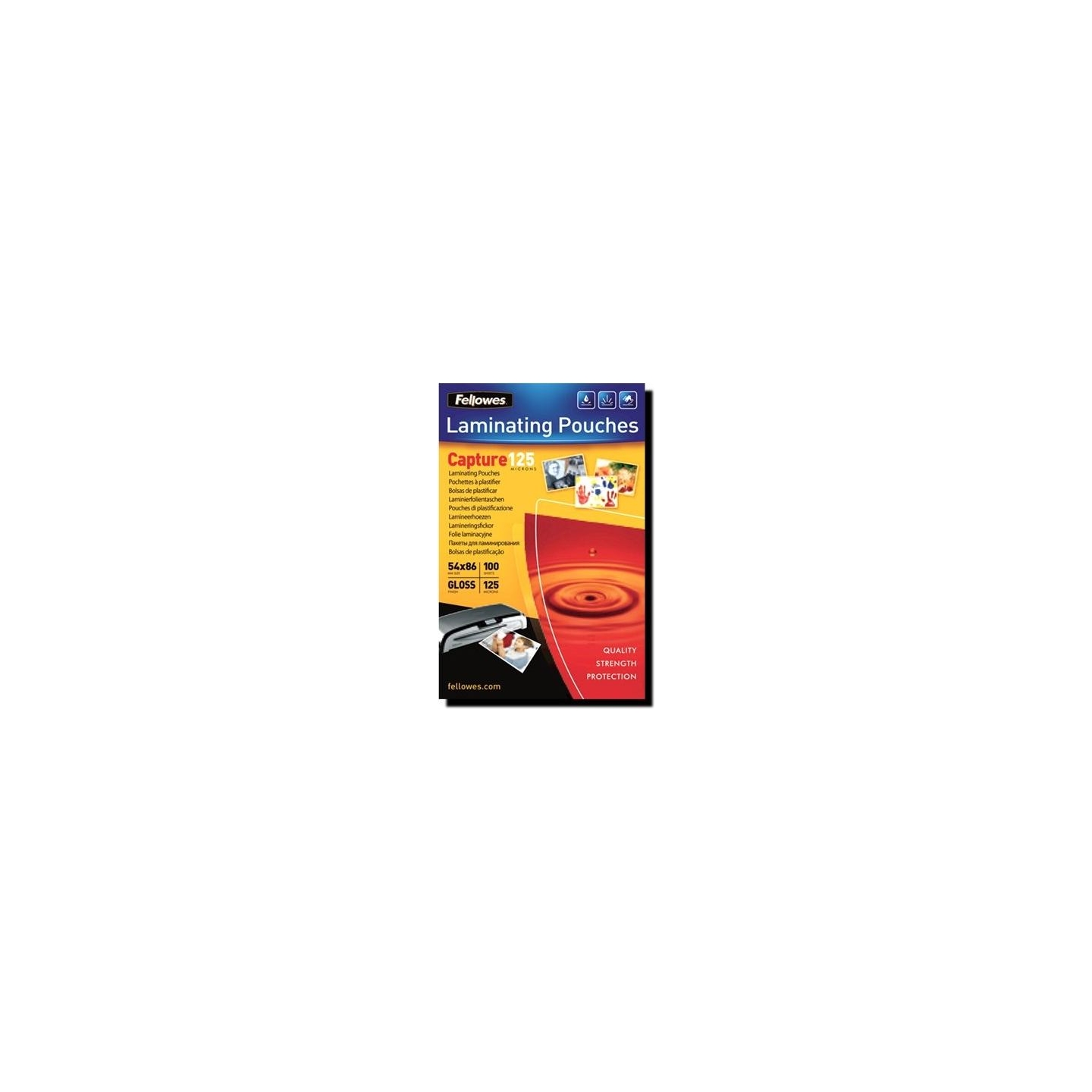 Fellowes | Laminating Pouch PREMIUM | A4 | Glossy | Thickness: 125 micron, Qty Per Pack: 100 pcs; Ideal for notices, craft mater