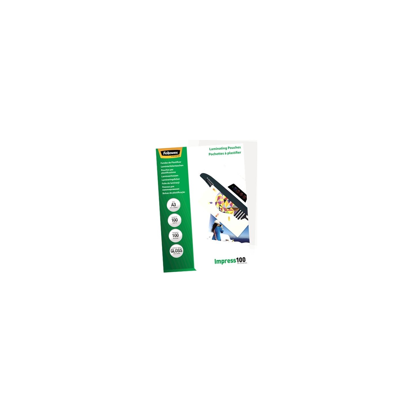 Fellowes | Laminating Pouch | A3 | Glossy | Thickness: 100 micron, Qty Per Pack: 100 pcs; Ideal for notices, craft materials, si