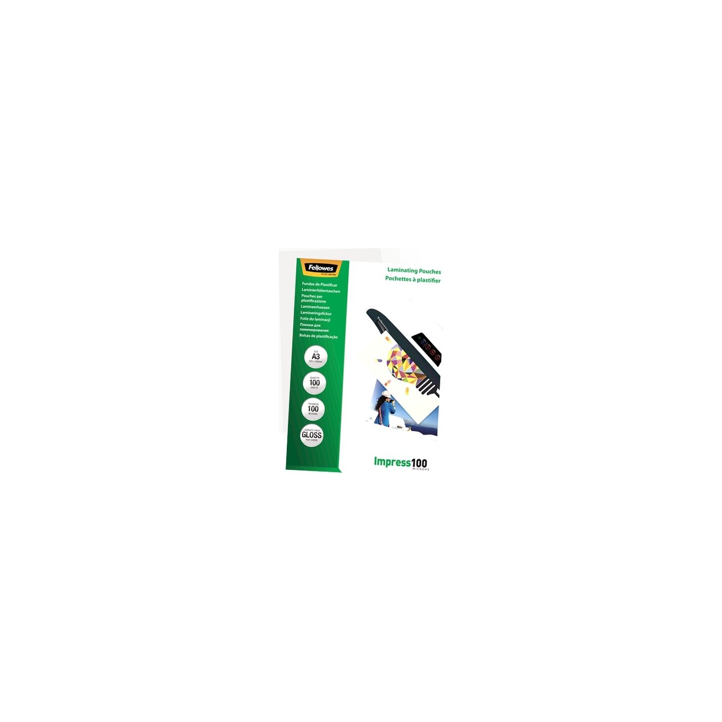 Fellowes | Laminating Pouch | A3 | Glossy | Thickness: 100 micron, Qty Per Pack: 100 pcs; Ideal for notices, craft materials, si