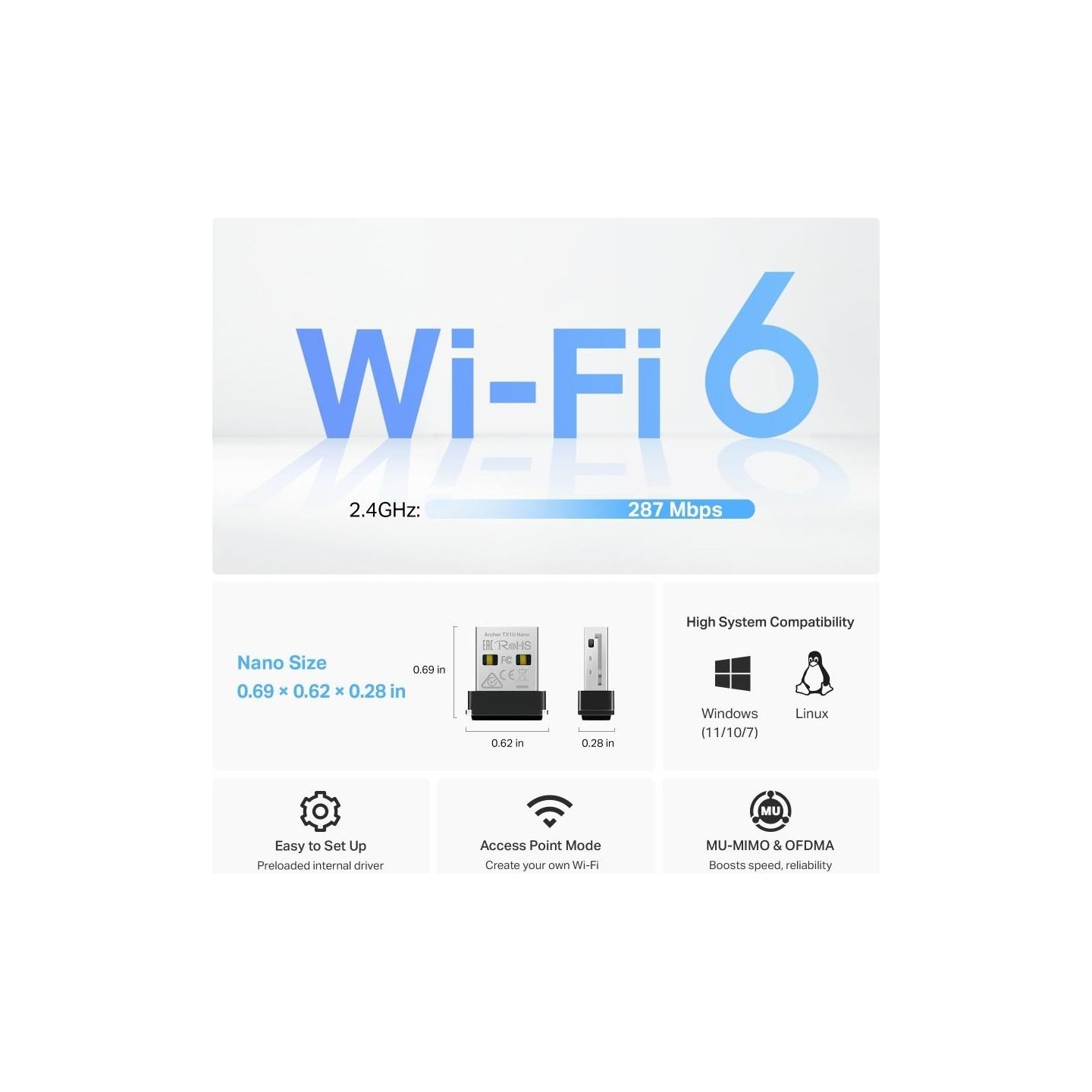 Tp-Link AX300 Nano Wi-Fi 6 Wireless USB Adapter | Archer TX1U Nano