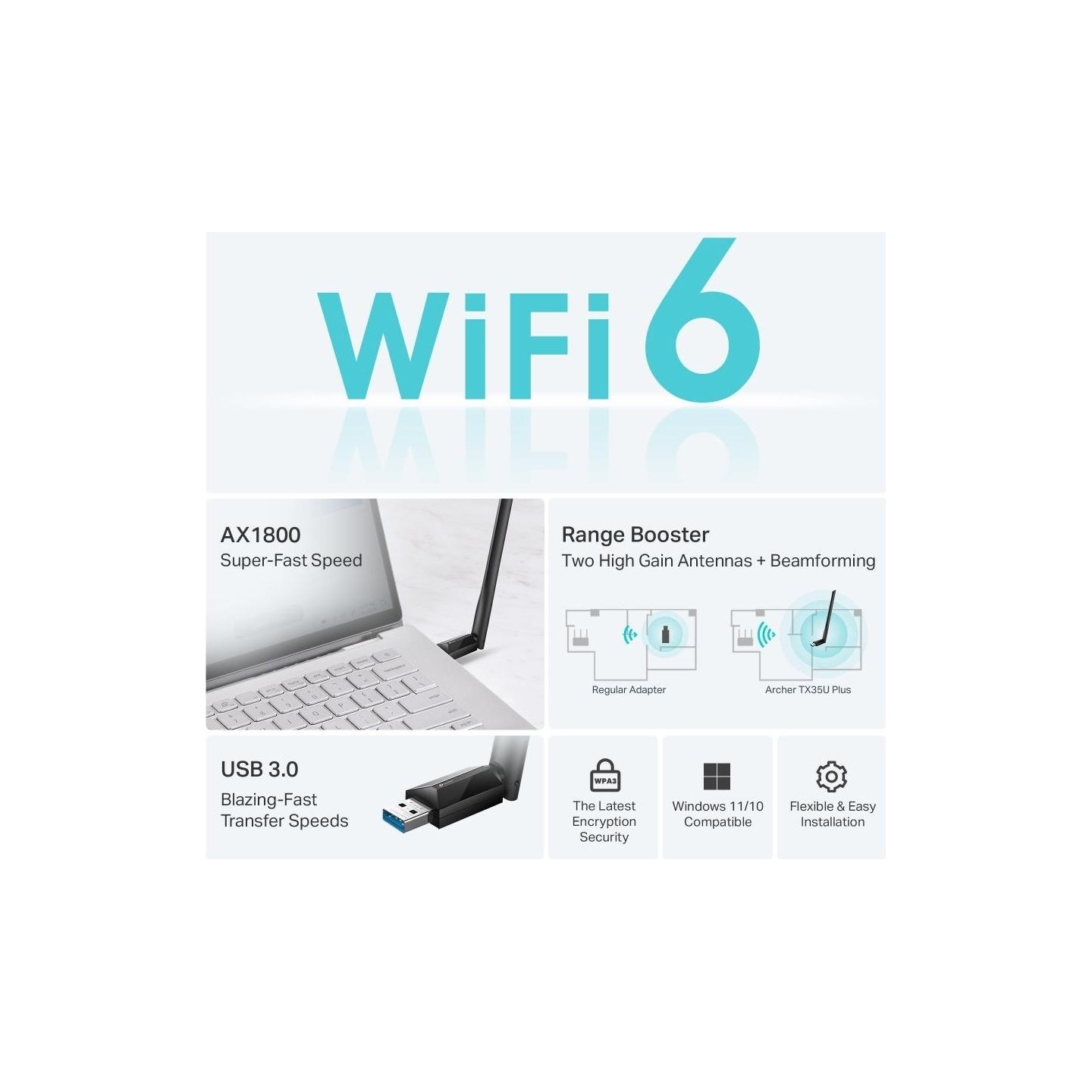 Tp-Link AX1800 High Gain Wireless USB Adapter | Archer TX35U Plus