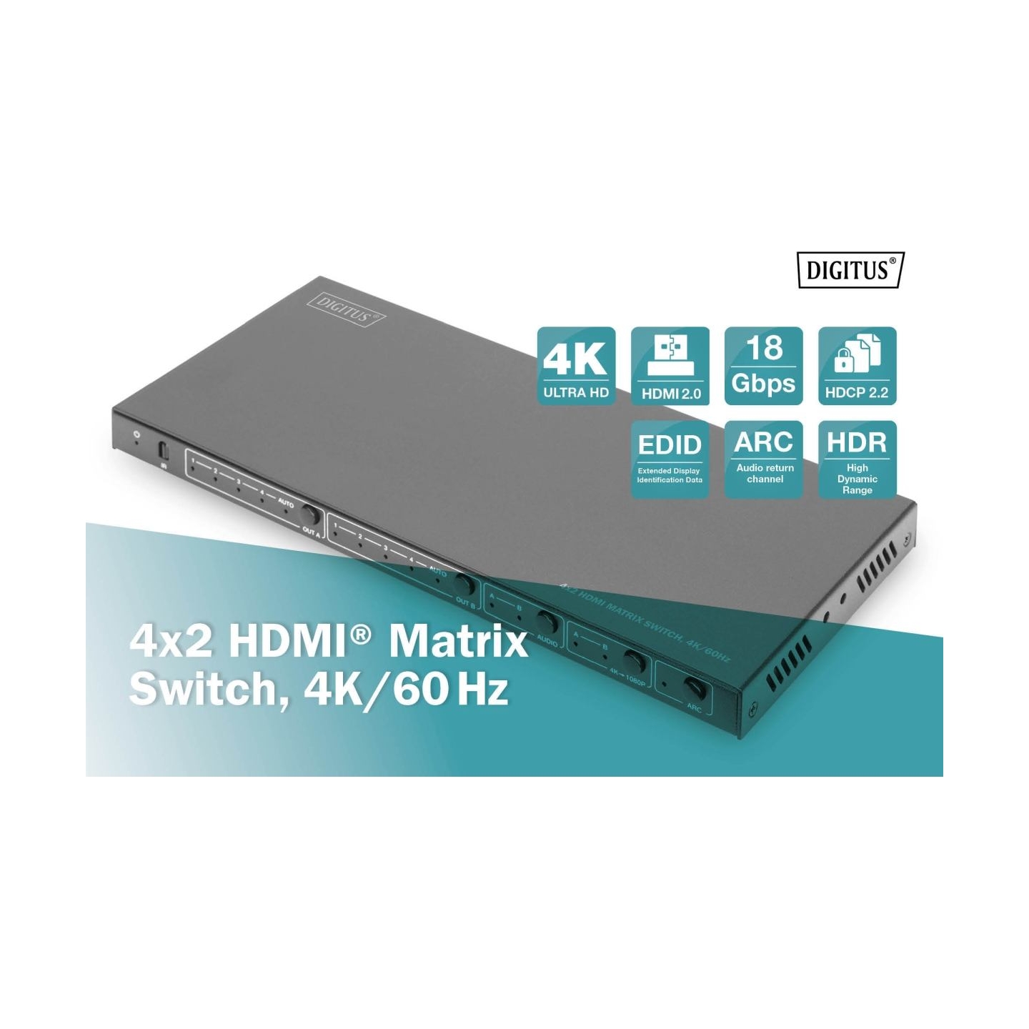 Digitus | 4x2 HDMI Matrix Switch, 4K/60Hz | DS-55509