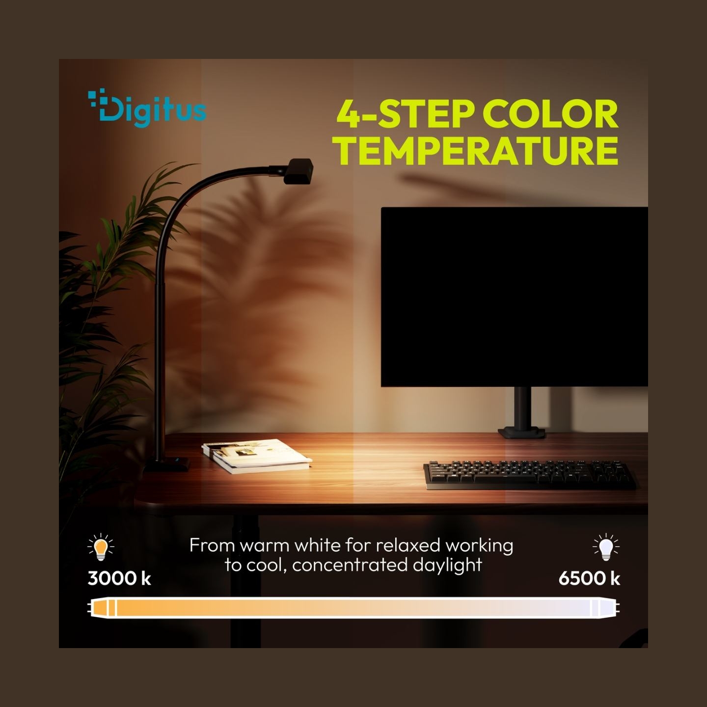 Digitus LED Desk Lamp, 50 cm, Black | DA-90490 | 1025 lm | 7 W | 3000-6500 K | Warm to cold white light | LED lamp | 10 V