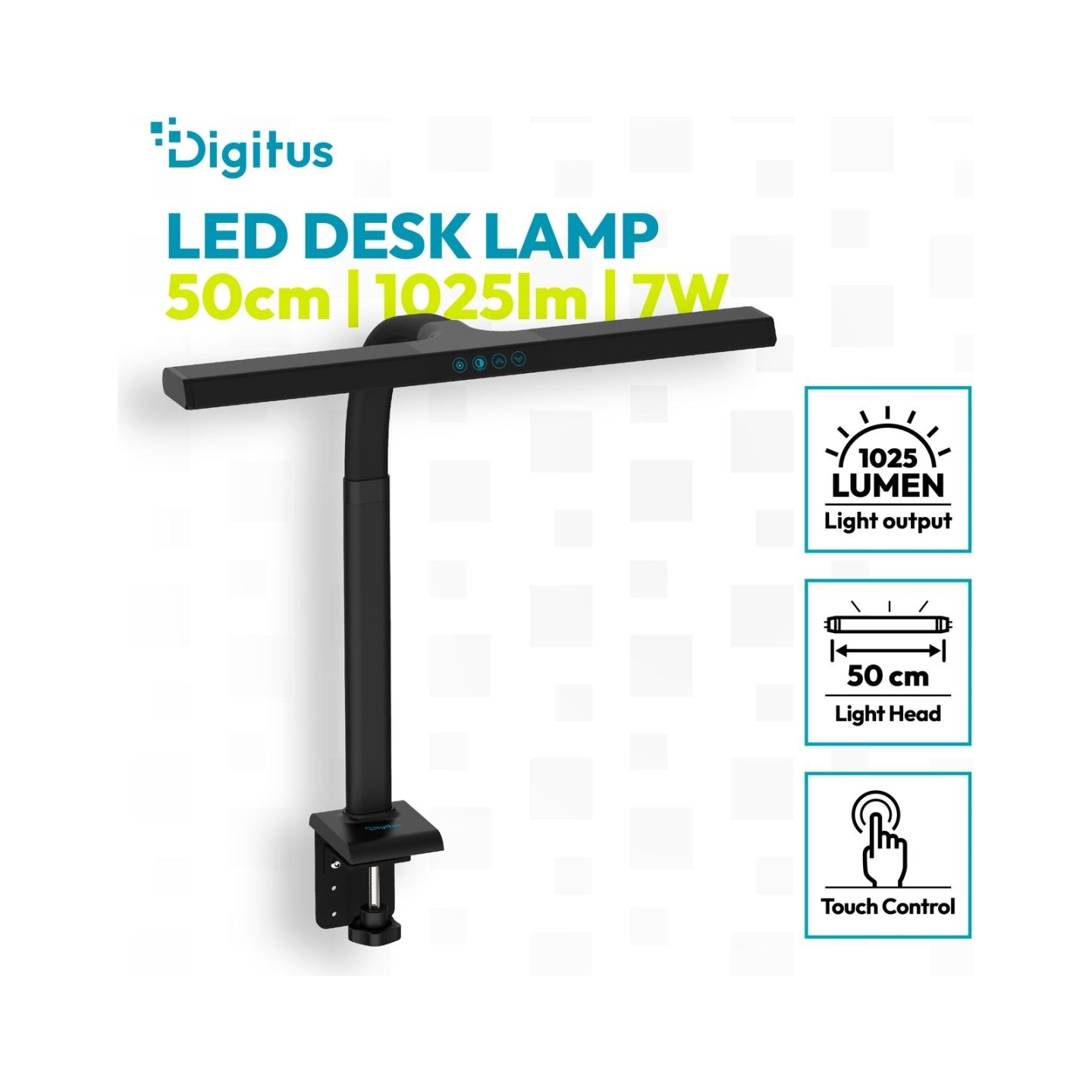 Digitus LED Desk Lamp, 50 cm, Black | DA-90490 | 1025 lm | 7 W | 3000-6500 K | Warm to cold white light | LED lamp | 10 V