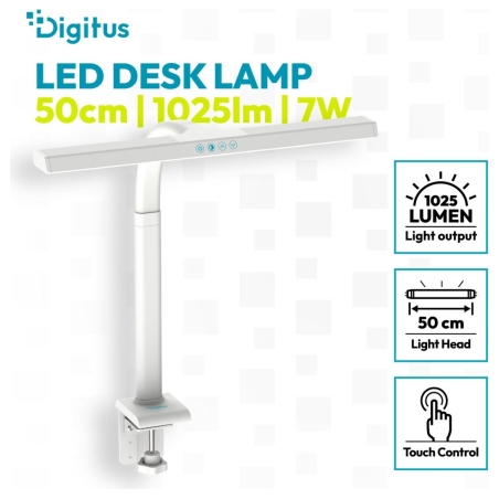 Digitus LED Desk Lamp, 50 cm, White | DA-90491 | 1025 lm | 7 W | 3000-6500 K | Warm to cold white light | LED lamp | 10 V
