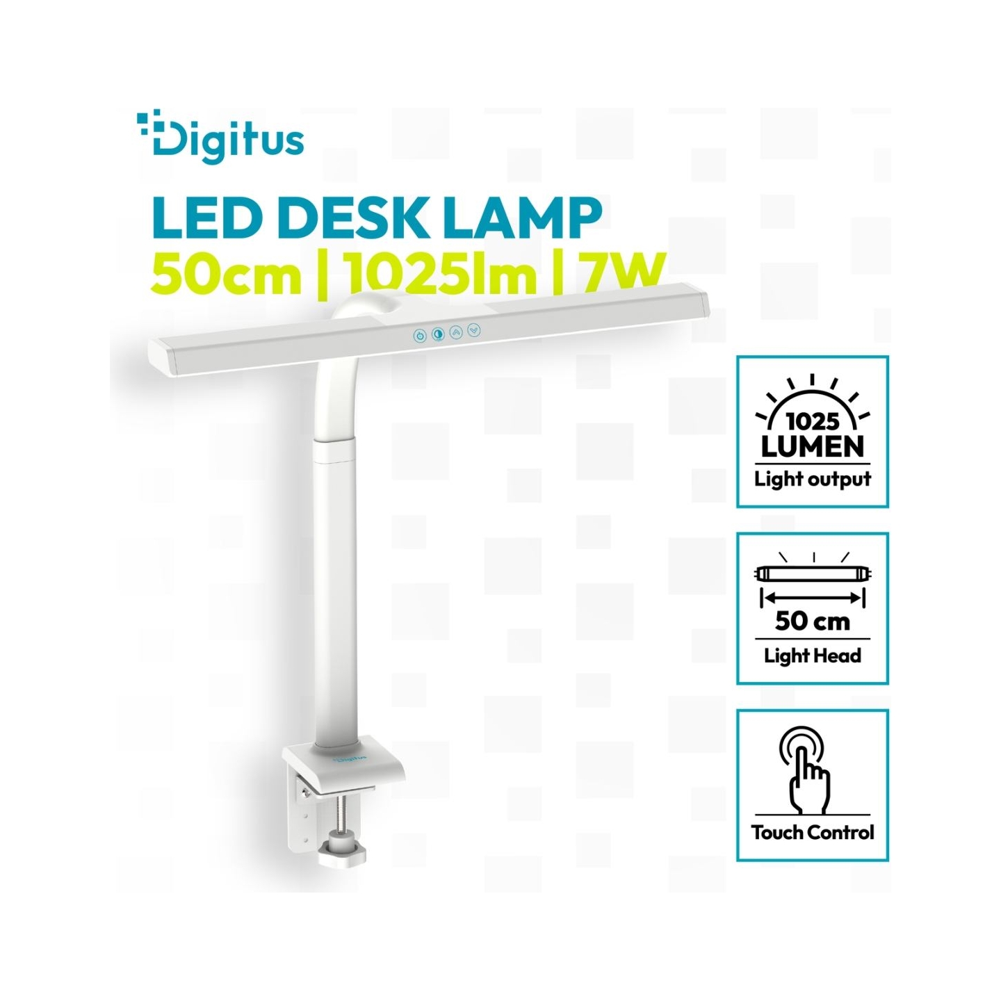 Digitus LED Desk Lamp, 50 cm, White | DA-90491 | 1025 lm | 7 W | 3000-6500 K | Warm to cold white light | LED lamp | 10 V