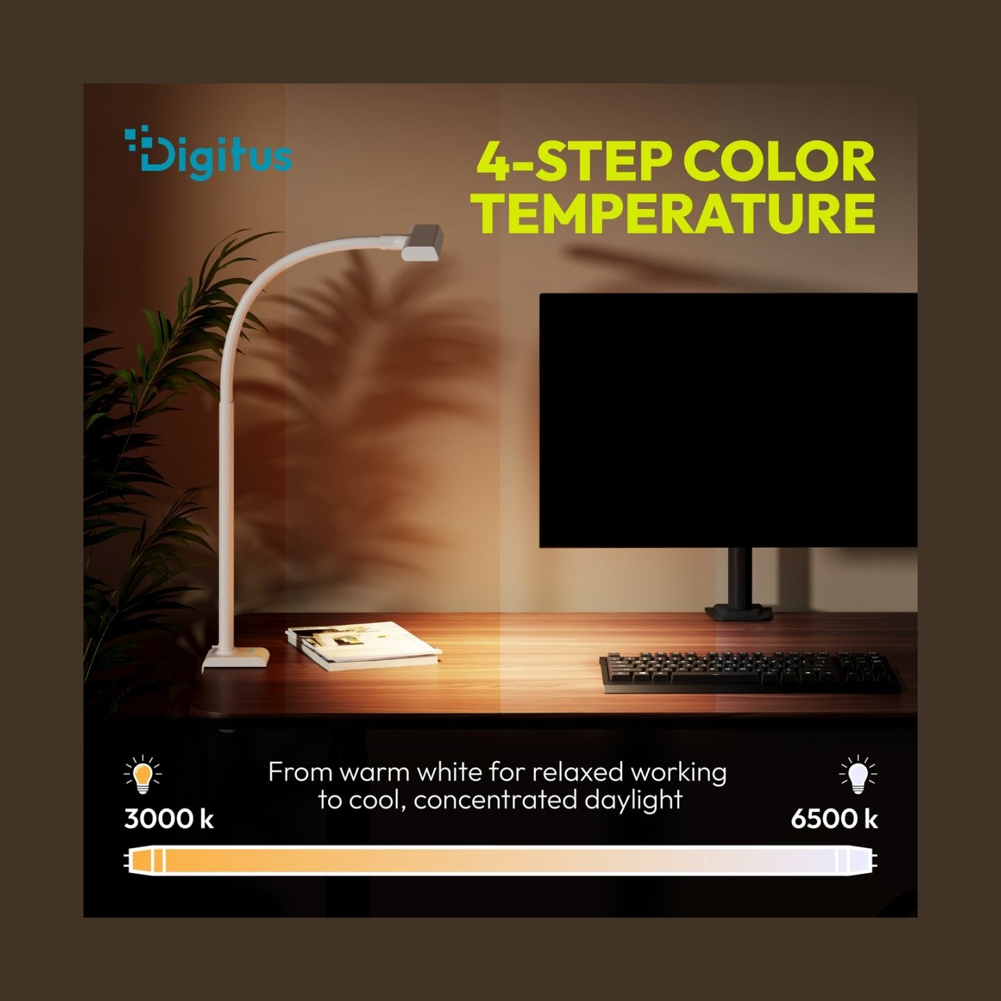 Digitus LED Desk Lamp, 50 cm, White | DA-90491 | 1025 lm | 7 W | 3000-6500 K | Warm to cold white light | LED lamp | 10 V