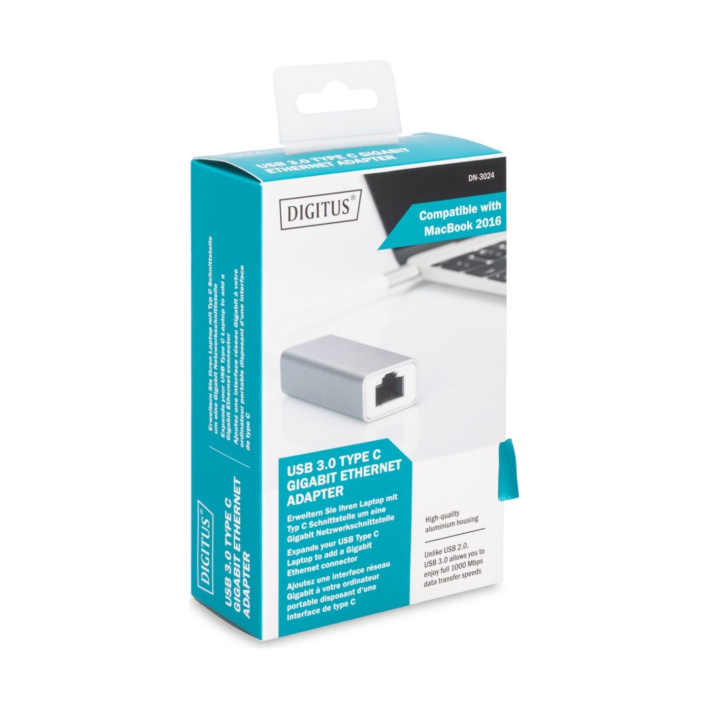 Digitus | USB Type C 3.0 Gigabit Ethernet Adapter 10/100/1000 Mbps | DN-3024 | USB Type-C to RJ45