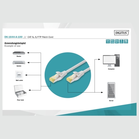 Digitus CAT 6A S/FTP | Patch cord | Length 10 m | Grey