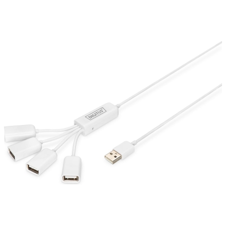 Digitus | USB 2.0 Cable Hub, 4-Port 4x USB A/F, 1x USB A male, DC2.5mm (PSU not incl.) | DA-70216
