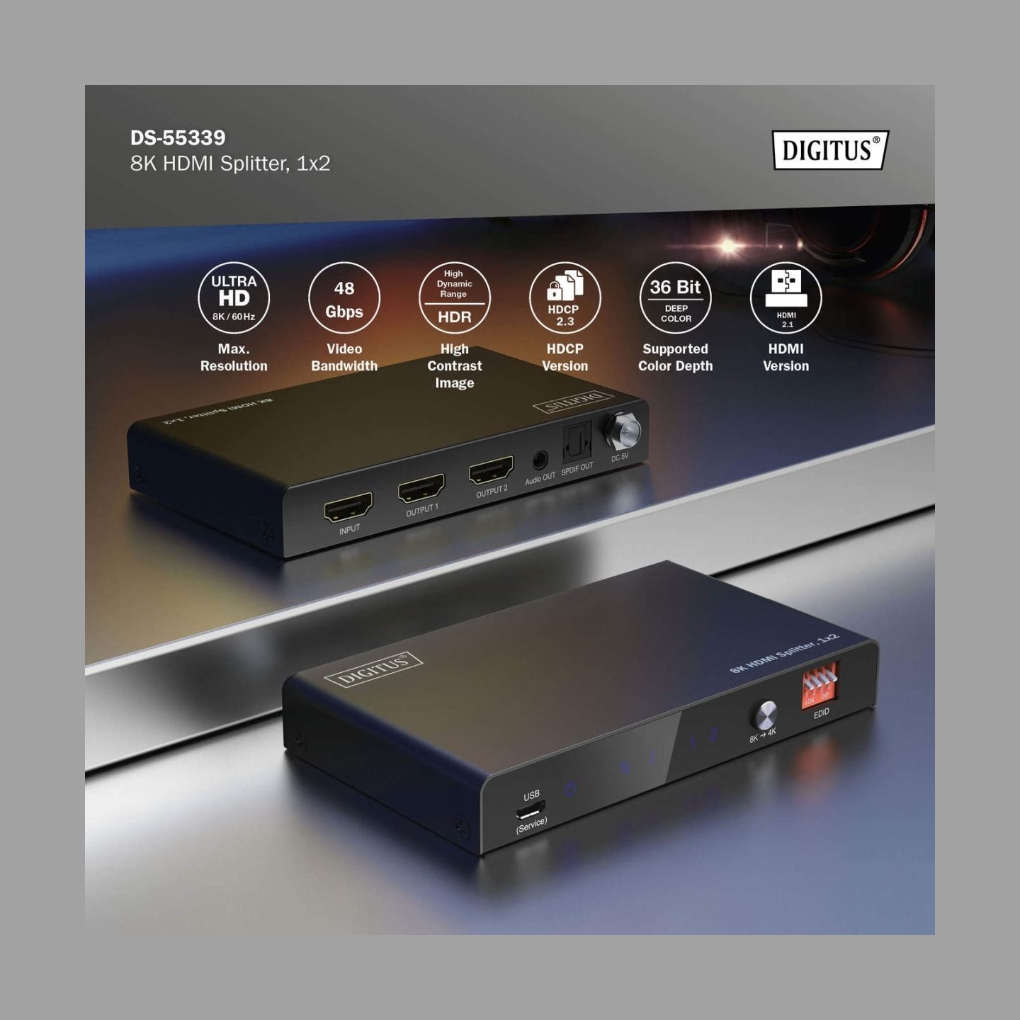 Digitus 8K HDMI Splitter, 1x2 | DS-55339 | Black