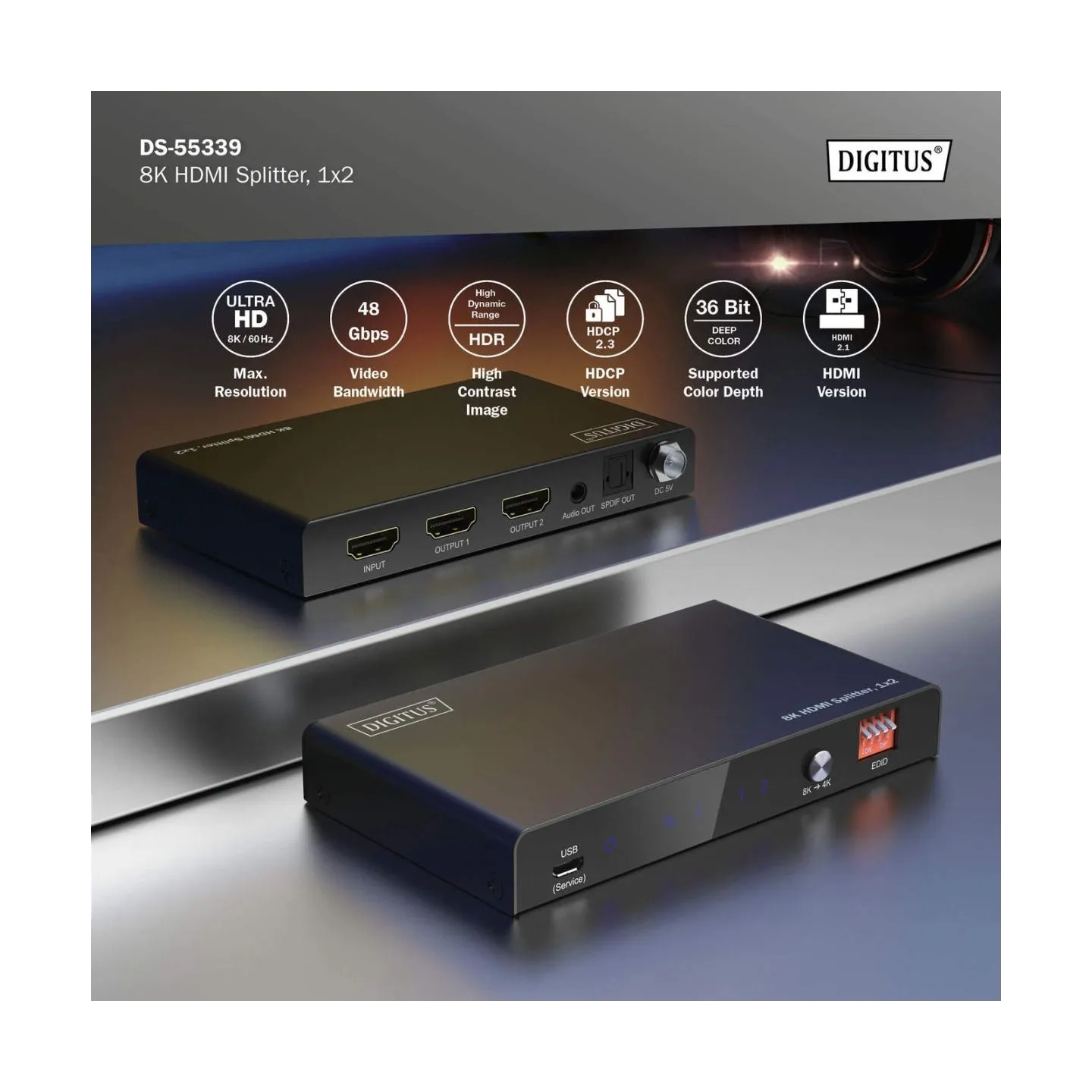 Digitus 8K HDMI Splitter, 1x2 | DS-55339 | Black
