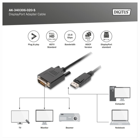 Digitus | DisplayPort Adapter Cable | AK-340306-020-S