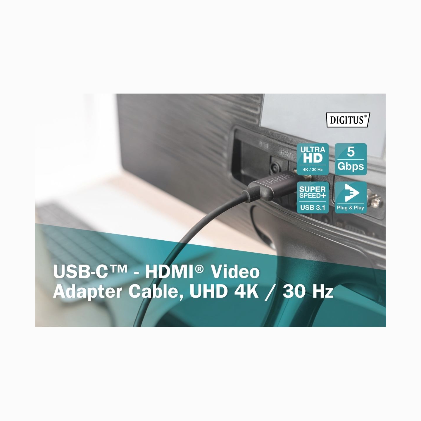 Digitus | USB Type-C to HDMI Adapter | DA-70821 | Black | USB Type-C | 1.8 m