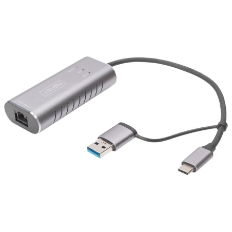 Digitus | USB Type-C Gigabit Ethernet Adapter 2.5G, USB-C + USB A (USB3.1/3.0) | DN-3028 | USB3.0/USB C 3.1 to 2.5G Ethernet Ada