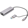 Digitus | USB Type-C Gigabit Ethernet Adapter 2.5G, USB-C + USB A (USB3.1/3.0) | DN-3028 | USB3.0/USB C 3.1 to 2.5G Ethernet Ada