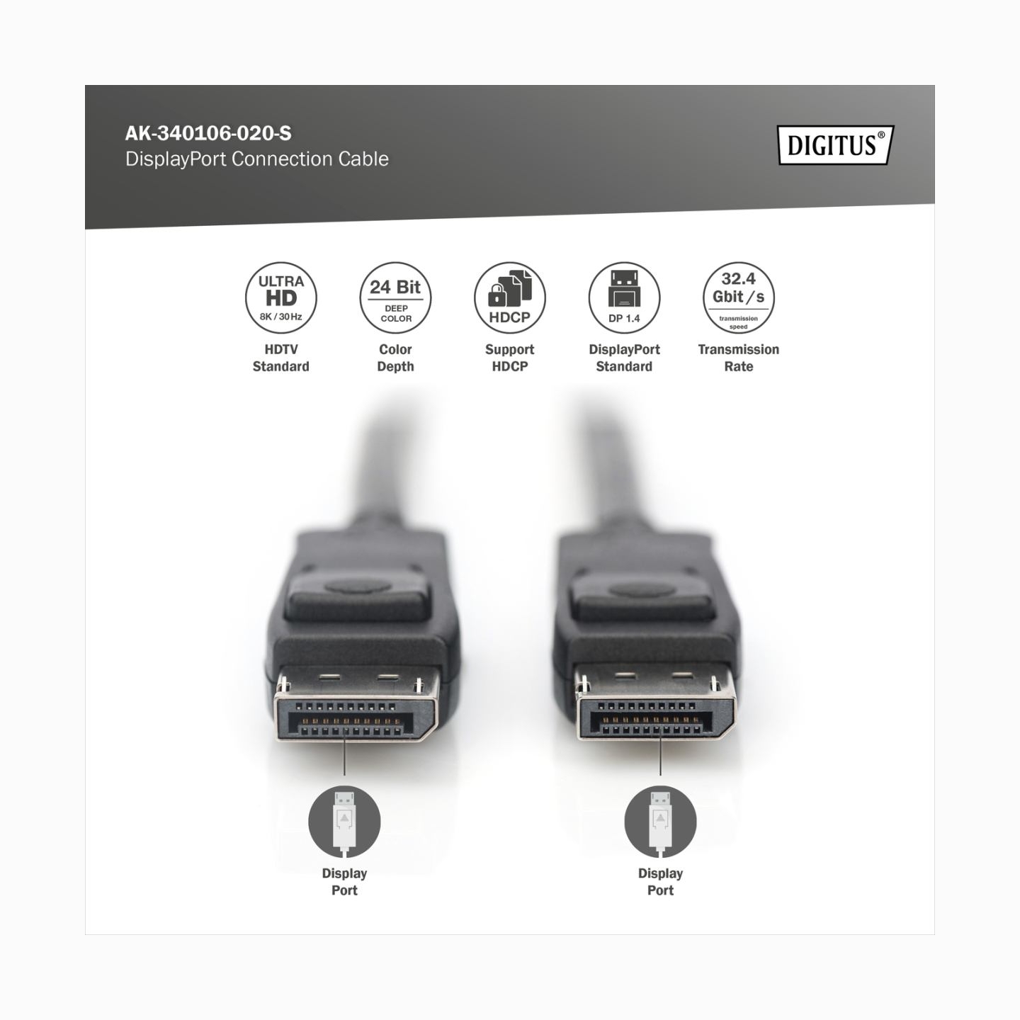 Digitus | Connection Cable | AK-340106-020-S | DisplayPort to DisplayPort