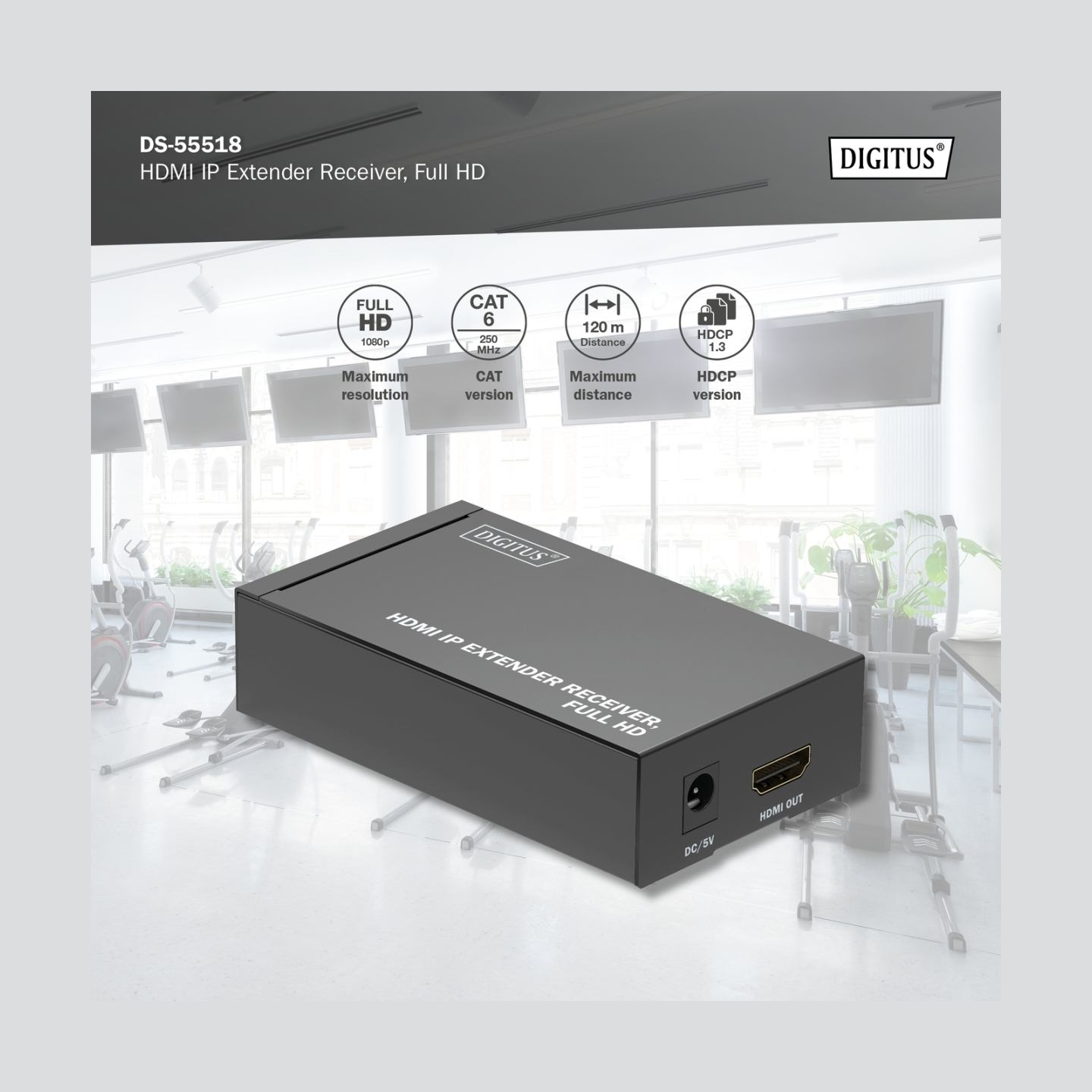 Digitus | HDMI IP Extender Receiver, Full HD | DS-55518