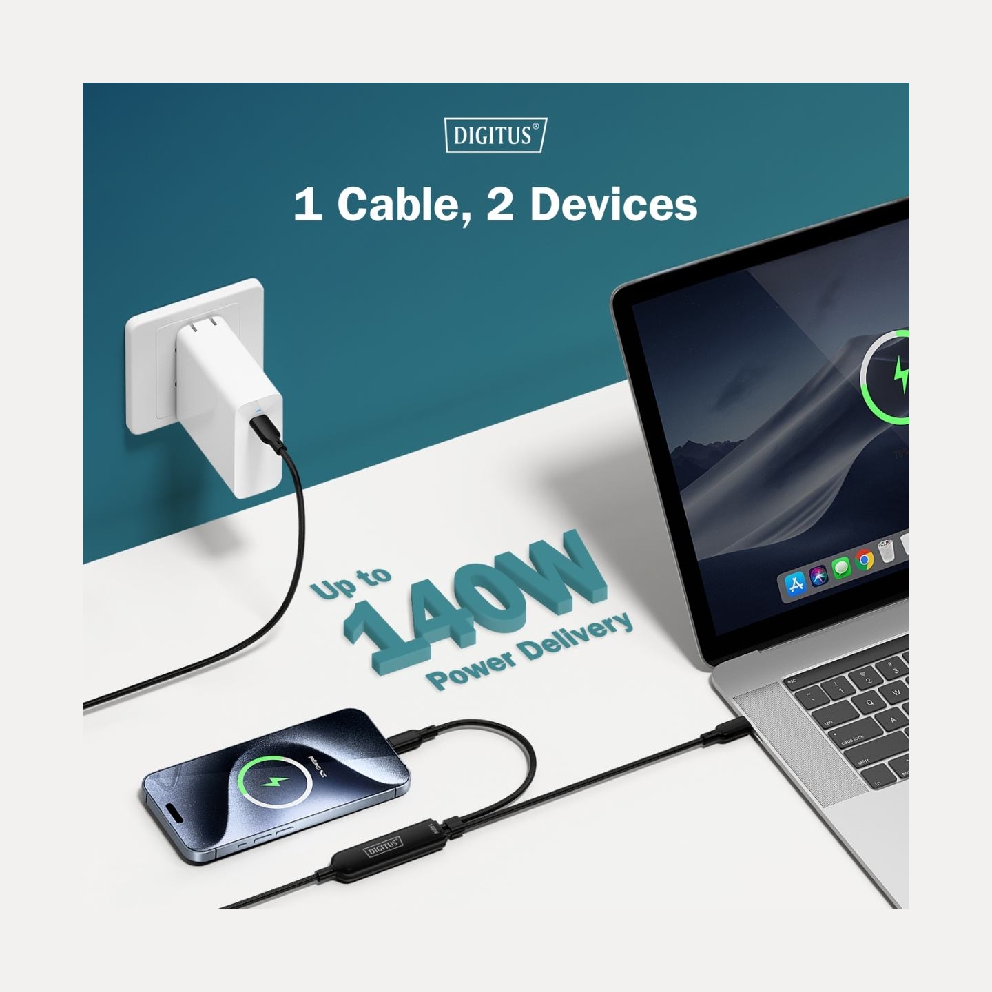 Digitus | USB-C 2in1 charging cable, 140W | AK-300170-018-S