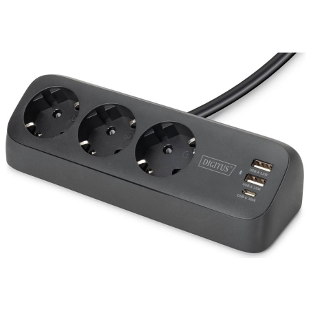 Digitus 3-way office socket strip with 2x USB-A and 1x USB-C connections | DA-70625