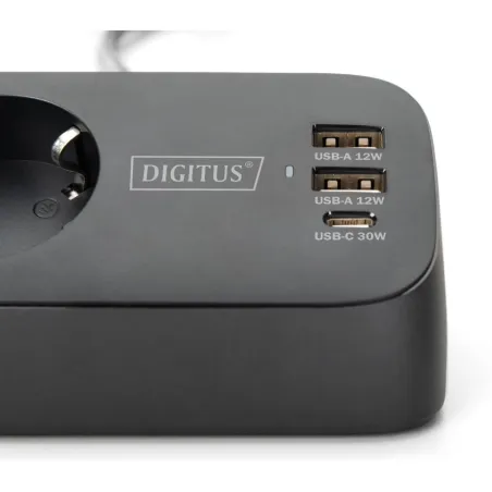 Digitus 3-way office socket strip with 2x USB-A and 1x USB-C connections | DA-70625