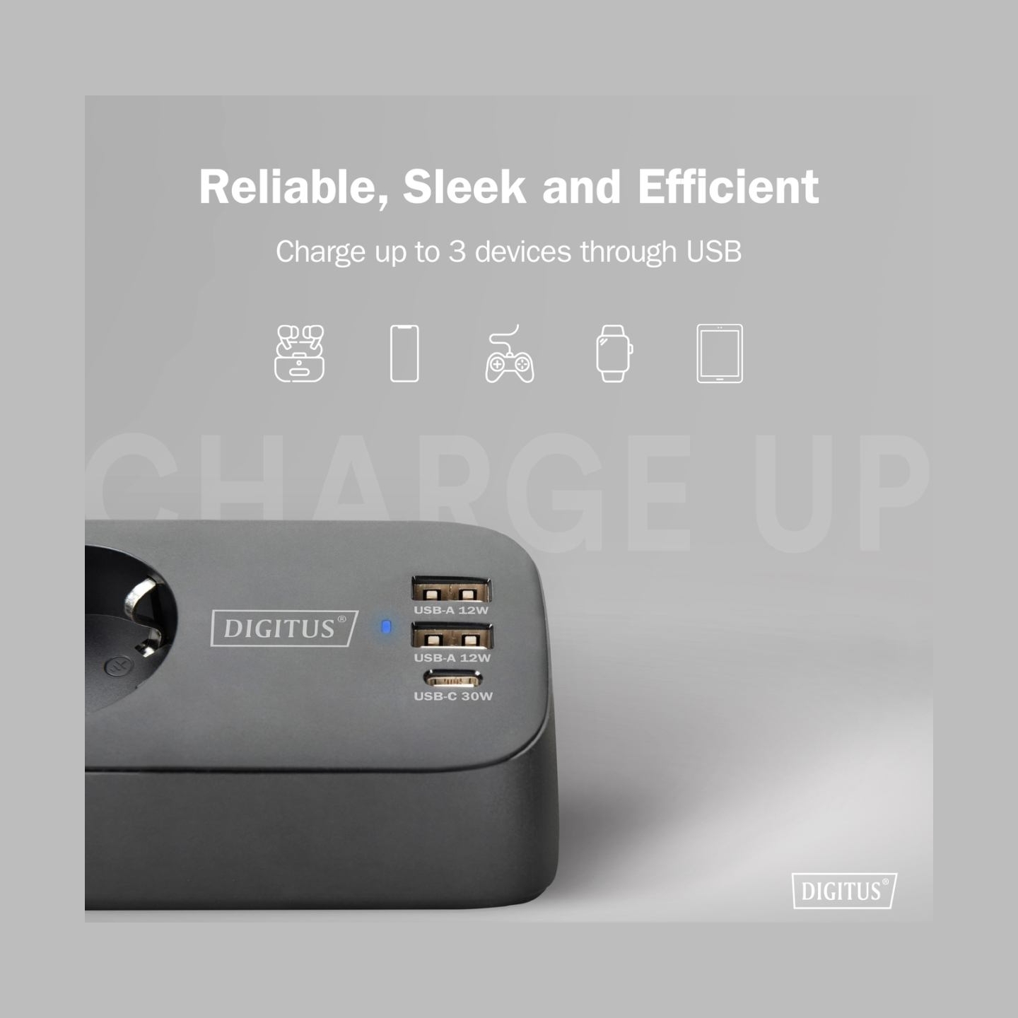 Digitus 3-way office socket strip with 2x USB-A and 1x USB-C connections | DA-70625