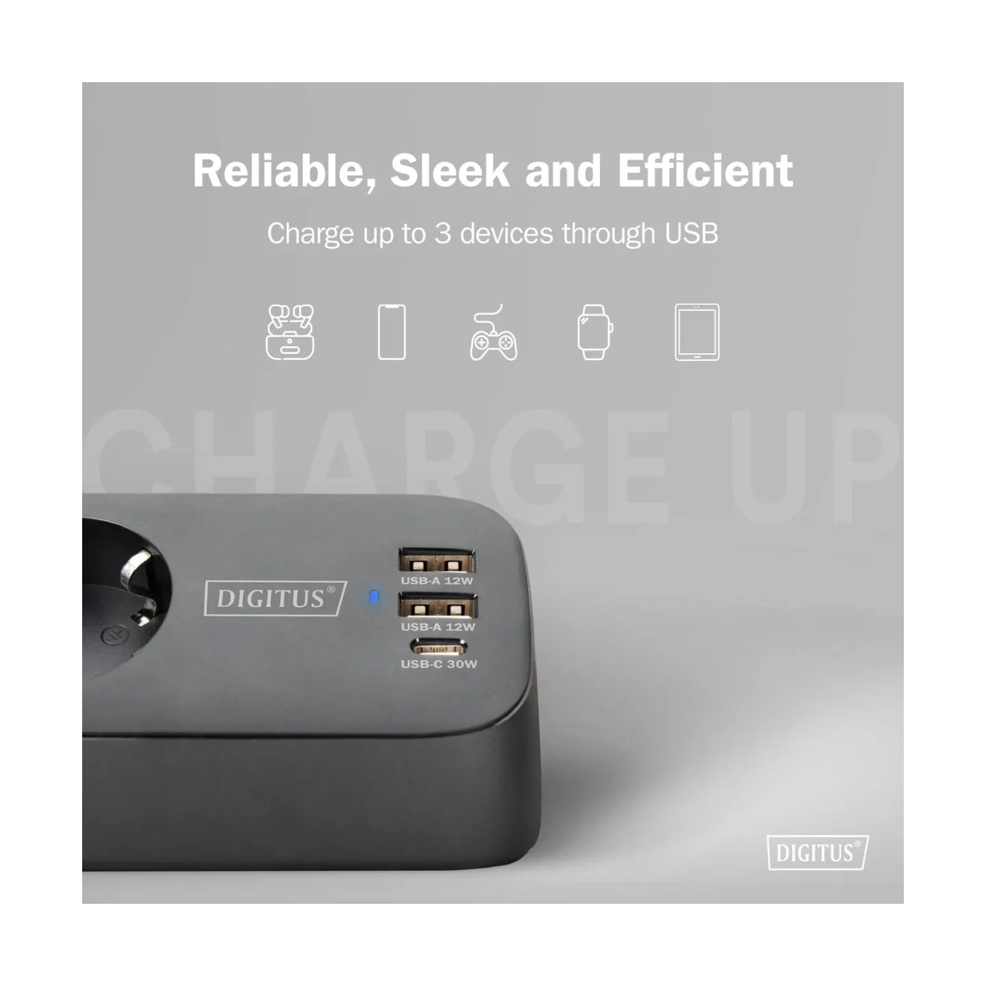 Digitus 3-way office socket strip with 2x USB-A and 1x USB-C connections | DA-70625