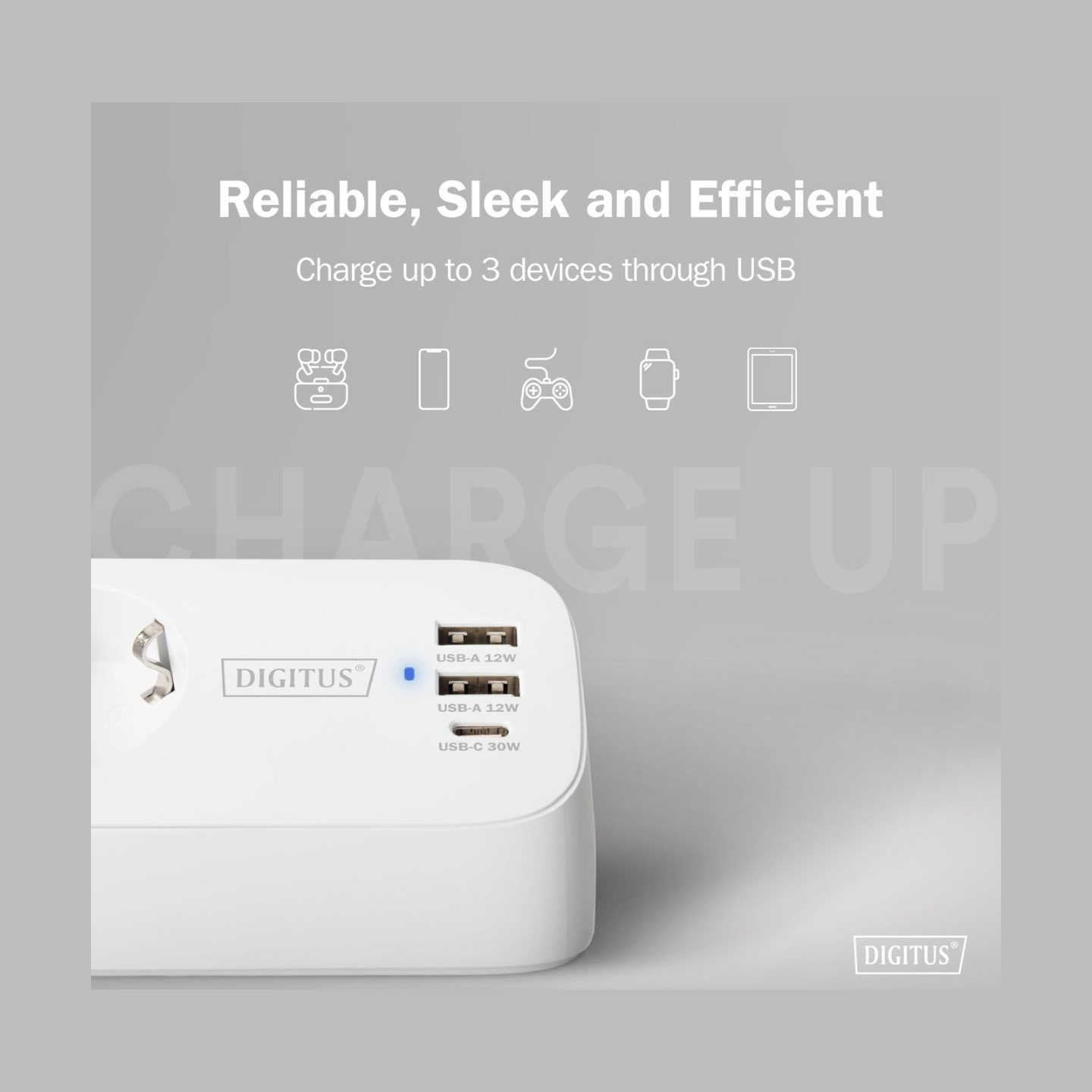 Digitus 3-way office socket strip with 2x USB-A and 1x USB-C connections | DA-70626