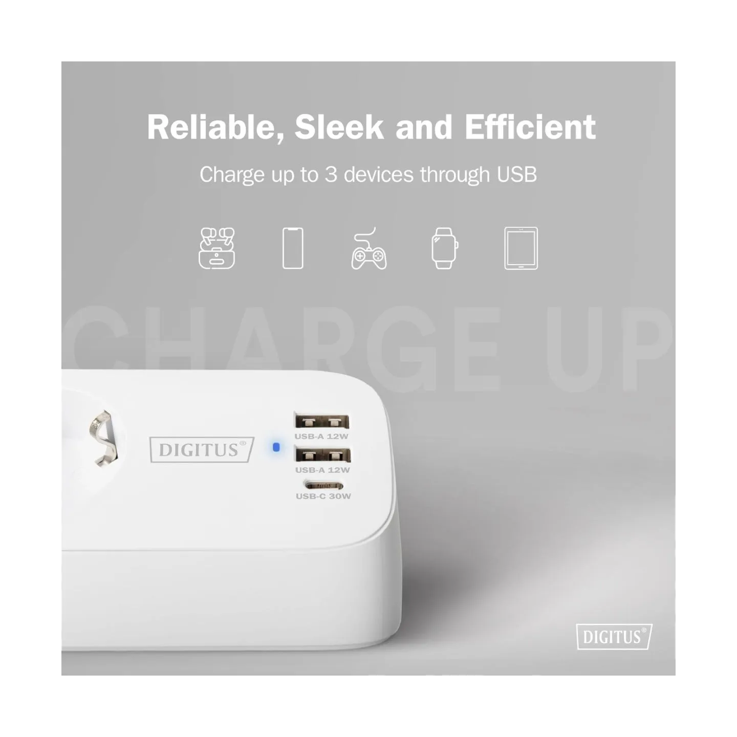 Digitus 3-way office socket strip with 2x USB-A and 1x USB-C connections | DA-70626