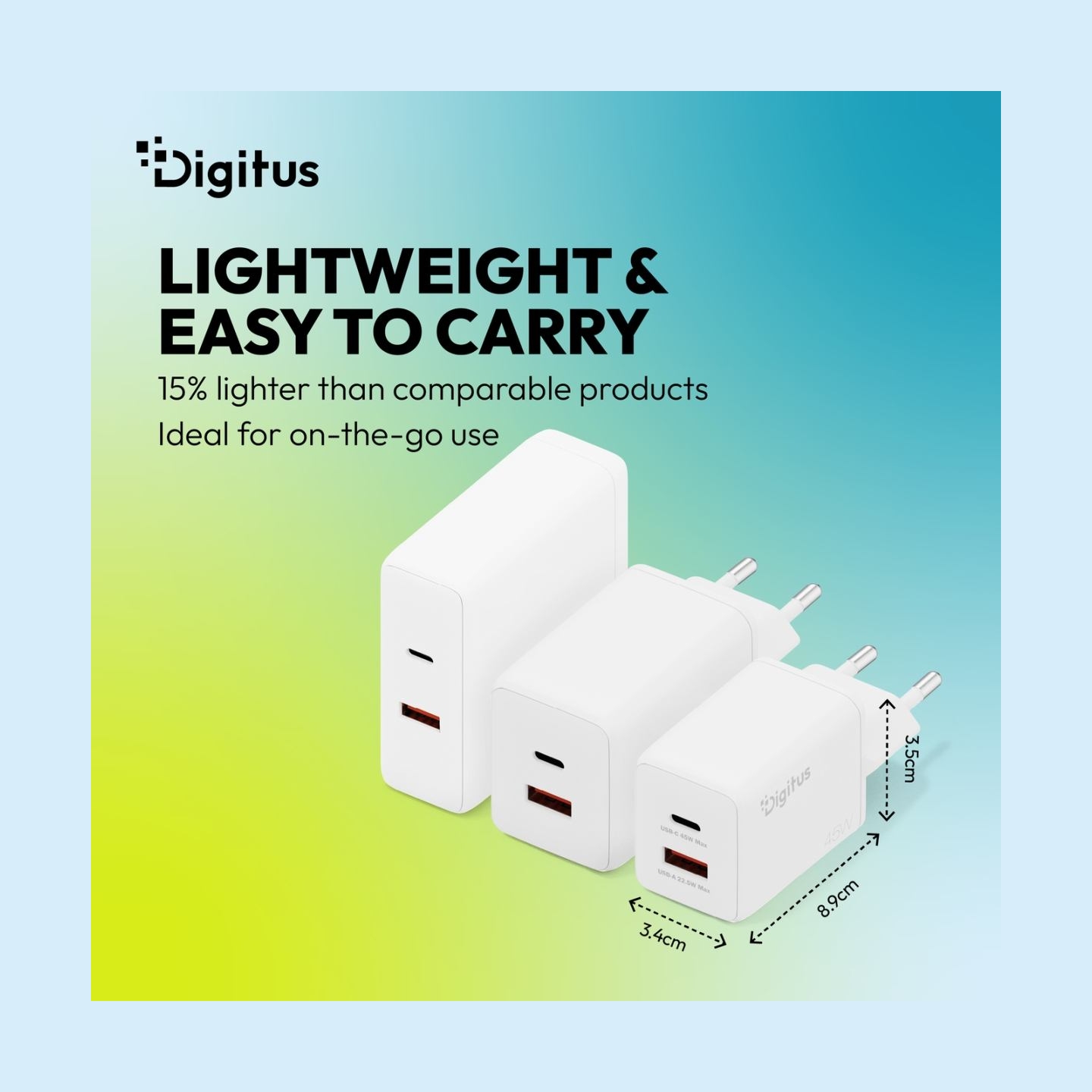 Digitus USB GaN Charger 45W, 1x USB-C, 1x USB-A | DA-10302