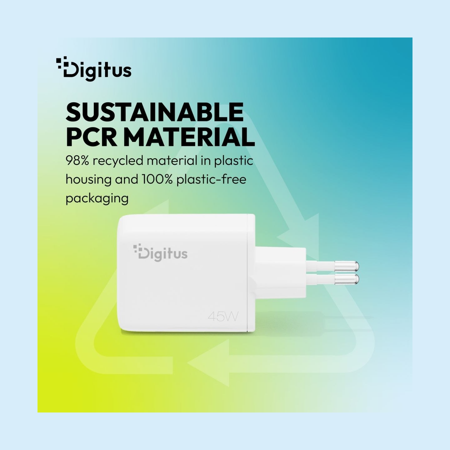 Digitus USB GaN Charger 45W, 1x USB-C, 1x USB-A | DA-10302
